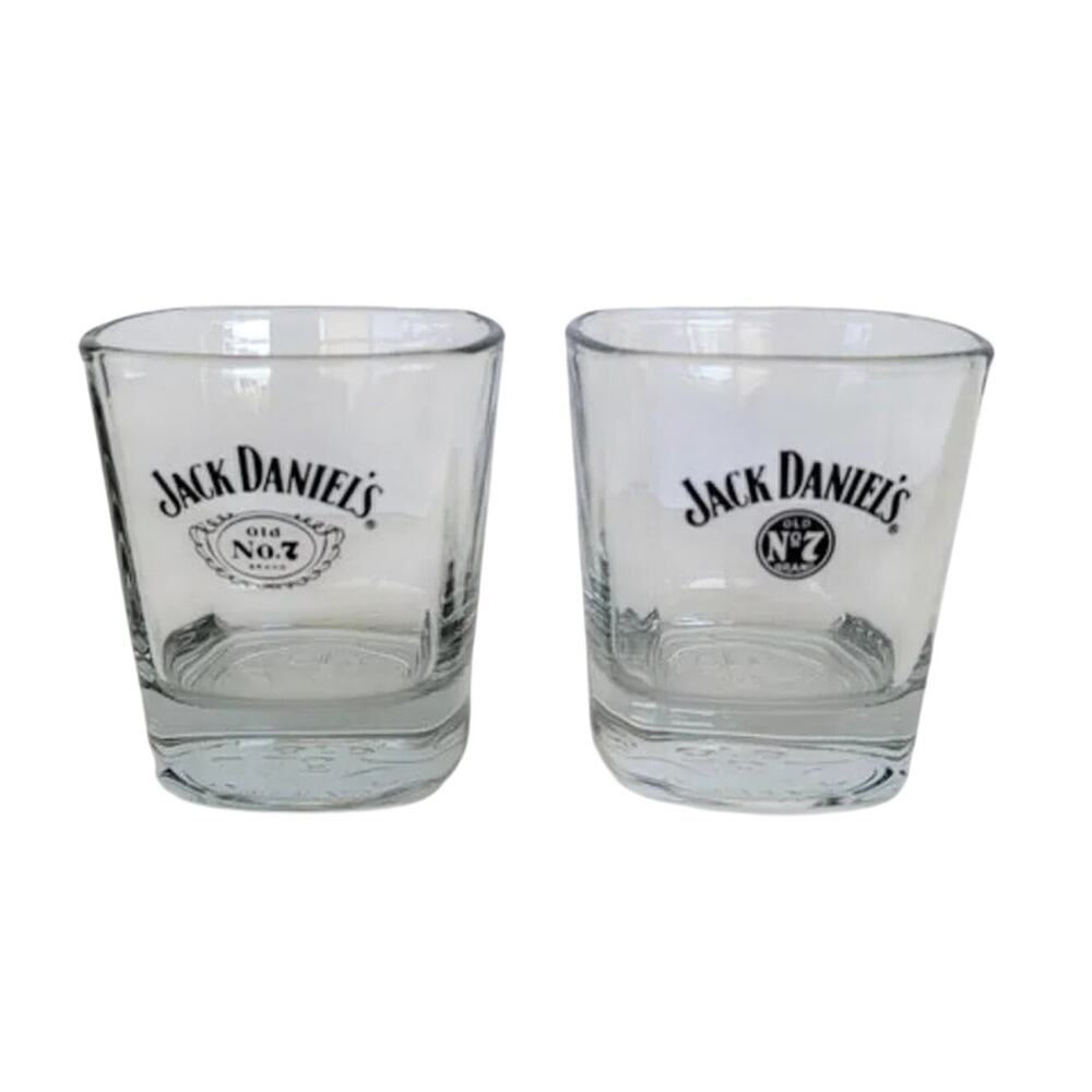 Jack Daniels Old No 7 Whiskey Glasses Set of 2 Rocks Glass Embossed Logo Barware